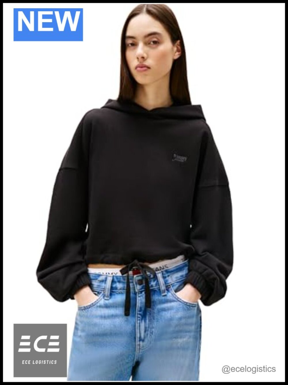 Cropped Hoodie with Front Tie Detail Cotton Pullover Sweatshirt